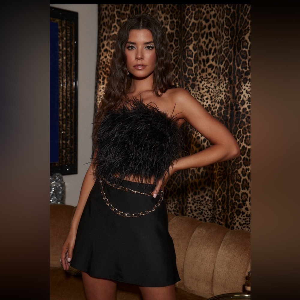 12th Tribe Black Faux Feather Top
